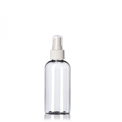 In stock clear pet boston round hand sanitizer spray bottle with 24-410 neck finish white fine mist sprayers